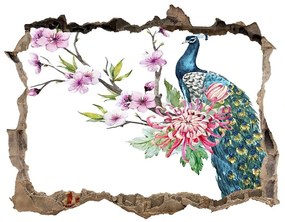 Díra 3D fototapeta na stěnu Peacock a kvety nd-k-137329257