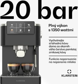 Klarstein SteelPresso Touch kávovar s portafiltrom, Dotykový displej, 20 bar, Nehrdzavejúca oceľ