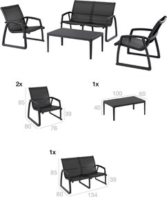PACIFIC LOUNGE záhradný set s podrúčkami black