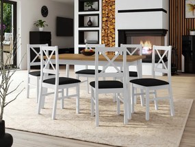 Stôl so 6 stoličkami - AL43, Morenie: dub artisan L, Poťahové látky: Hygge D20, Farby nožičiek: čierna