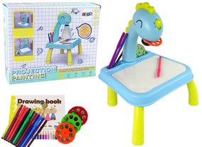 Lean Toys Modrý projektor so stolom Dinosaurus + príslušenstvo