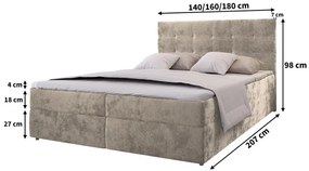 Čalúnená posteľ boxspring GLORIEN VELVET 140x200 cm tmavozelená Matrac: Matrac Bonell pružinový