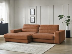 Oranžová zamatová rohová pohovka (ľavý roh/s leňoškou) Sierra – Bobochic Paris