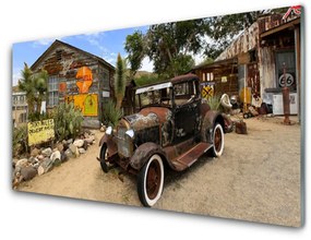 Skleneny obraz Staré auto architektúra 125x50 cm