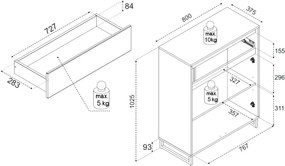 Komoda so šuplíkom Cologne, 80 cm, antracitová