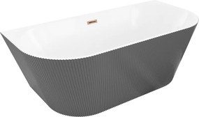 Mexen Oris, voľne stojaca ryhovaná vaňa 150 x 75 cm, biela-šedá, ružové zlato prepad, 52871507562-60