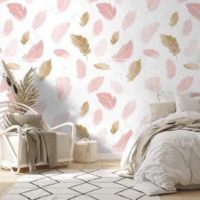 Samolepiaca tapeta ružovo-zlaté jemné pierka