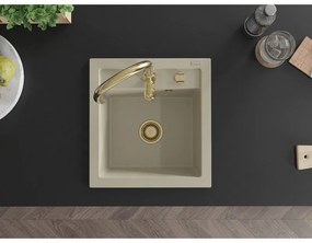 Mexen Vito, 1-komorový granitový drez 520x490x210 mm a drezová batéria Savita, béžová, 6503-69-672601-50