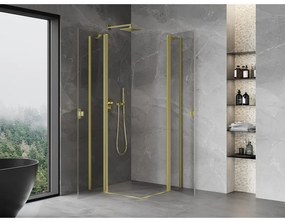 Mexen, Mexen Mist Duo sklápací sprchový kút 90 x 90 cm, transparentný, brúsené zlato - 8A4-090-090-55-00