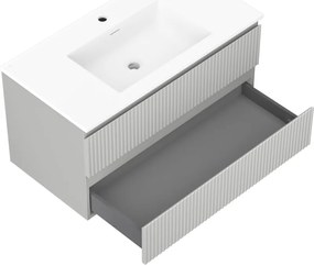 Mexen Rivel, kúpeľňová skrinka 90 cm s umývadlom Otis, 2 zásuvky, drážkovaná, sivá matná/biela, 91A20-09047-2-BFF62-W18M01