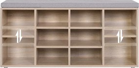 Lavica na topánky s 10 priehradkami, botník s poduškou, 104 x 30 x 48 cm, dub