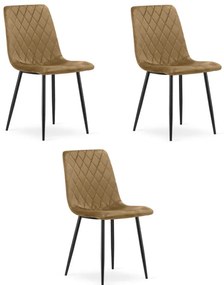 Set troch jedálenských stoličiek TURIN zamatové, hnedé / čierne nohy (3 ks)