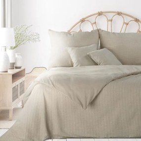 EUROFIRANY Pruhovaná bavlnená posteľná súprava s potlačou 160 cm x 200 cm béžová 80% bavlna 10% polyester 10% lycra