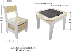 Detský stôl a stoličky s úložným priestorom a doskou
