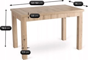 Sada stola SKUBI 120-160 cm Artisan Oak a 4 béžových stoličiek RODRI