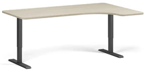 Výškovo nastaviteľný stôl, 180x120 cm, 2 motory, L/P, čierna podnož, dub prírodný