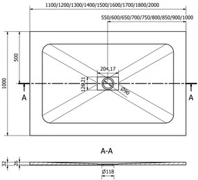 Mexen Hugo, obdĺžniková sprchová vanička SMC 150 x 100 cm, biela, zlatá krytka, 42101015-G