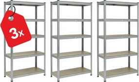 Akcia 3x Regál 200x100x30 cm pozinkovaný 5-policový, nosnosť 875 kg