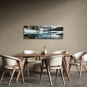 Obraz - jazero v zime (s hodinami) (90x30 cm)