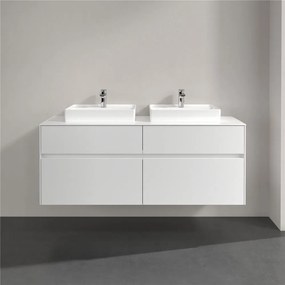 VILLEROY &amp; BOCH Collaro závesná skrinka pod dve umývadlá na dosku, 4 zásuvky, 1400 x 500 x 548 mm, White Matt, C07600MS