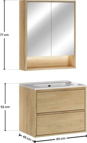 Koupelnová sestava Viola se zápustným umyvadlem a zrcadlem 60 cm dub cremona