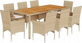 vidaXL 9-dielna sada záhradného nábytku s vankúšmi, béžová, polyratan