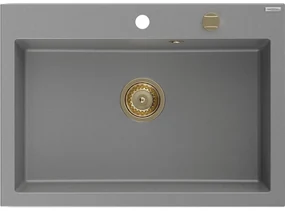 Mexen Elix, 1-korový granitový drez 700 x 500 mm, šedá, zlatý sifón, 6526701005-71-G