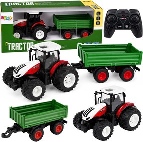 LEAN Toys Poľnohospodársky traktor s vyklápacím prívesom, diaľkovo ovládaný, svetlá a zvuky, mierka 1:24