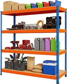 Regál 180x140x40 cm profesionálny 4-policový, nosnosť 1200 kg - modro-oranžový