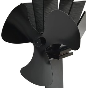 Teplom poháňaný ventilátor na krb s 3 lopatkami čierny