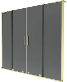 Mexen Velar L Duo, 2-krídlová posuvná vaňová zástena 180 x 150 cm, 8mm šedé sklo, zlatá matná, 896-180-003-42-55