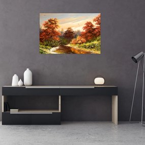 Obraz rieky v jesennej krajine, olejomaľba (90x60 cm)