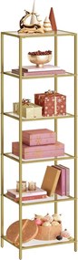 Sklenený regál, polica 6-úrovňová, oceľový rám, 30 x 40 x 177,3 cm, zlatá farba