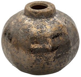 Hnedá keramická váza s bronzovou patinou Leann - Ø10*8 cm