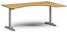 Výškovo nastaviteľný stôl OBOL, elektrický, 675-1325 mm, ergonomický pravý, doska 1800x1200 mm, sivá zaoblená podnož, buk