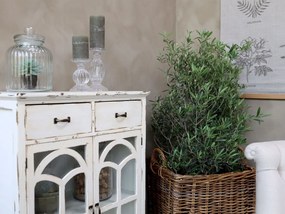 Krémová drevená komoda s presklenými dvierkami Old Satin- 70*32*92cm