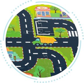 IPLAY penová podložka puzzle pre deti – mesto, cesty 114×86 cm, 12 dielikov, EVA