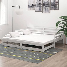 Rozkladacia denná posteľ 2x(90x200) cm biela borovicové drevo