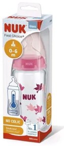 NUK Sklenená dojčenská fľaša NUK First Choice s kontrolou teploty 240 ml ružová