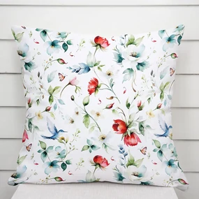 Biante Dekoračná obliečka na vankúš TF-116 Akvarelové kvety s kolibríkmi na bielom 60 x 60 cm