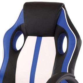 Herná stolička, modrá, biela a čierna ekokoža, hojdací mechanizmus KA-Z505 BLUE