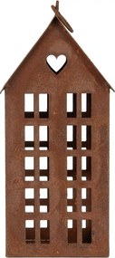 Hrdzavý svietnik v tvare domčeka Rustic Charm - 13*11*30 cm