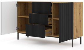 Komoda 2D3S 150 Rowanna (dub artisan + čierna). Akcia -20%. Vlastná spoľahlivá doprava až k Vám domov. 1125007