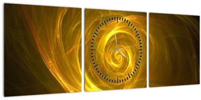 Obraz abstraktnej žltej špirály (s hodinami) (90x30 cm)