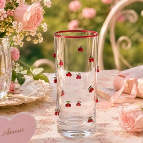 Poháre na vodu s romantickým motívom jahôdok - Ø 7x11 cm / 320 ml