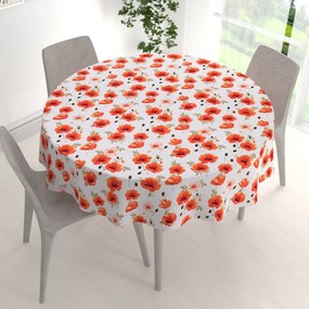 Biante Teflónový okrúhly obrus TF-133 Červenooranžové vlčie maky na bielom Ø 80 cm