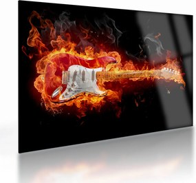 Sklenený obraz - Gitara v plameňoch (70x50 cm)