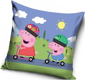 Vankúš Prasiatko Peppa a George na kolobežkách - 40 x 40 cm
