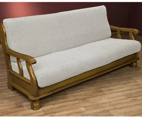 Super strečové poťahy GLAMOUR smotanová dvojkreslo s drevenými rúčkami (š. 140 - 170 cm)