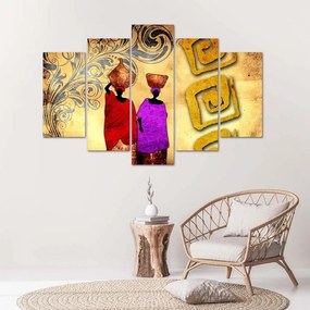 Obraz na plátně pětidílný Afrika Ženy Abstrakce - 100x70 cm